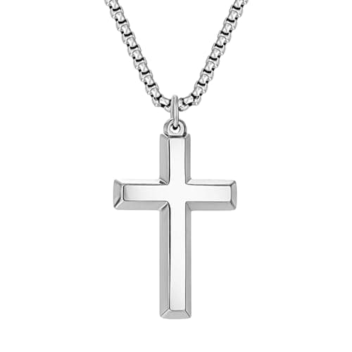 Stainless Steel Beveled Edge Cross Chain Pendant Necklace for Men
