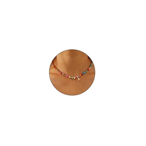 Colorful Beaded Charm Alphabet Choker Necklace for Women and Girls | Bohemian Gold Plated Heart Pendant