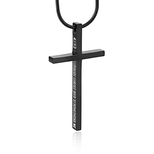 HZMAN Philippians 4:13 Strength Cross Pendant Stainless Steel Necklace
