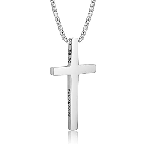 ZRAY Men's Inspirational Stainless Steel Cross Pendant Necklace 22+2inch Christian Jewelry