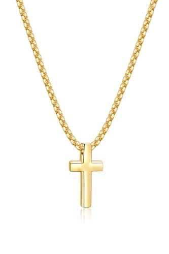 Fiusem Men's Silver/Gold/Black Cross Necklace, 2.5mm Chain, Stainless Steel Pendant, 16-24 Inch