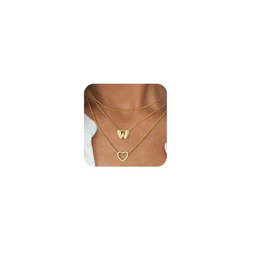 Coshilta Women's Trendy Heart Letter 14k Gold Plated Layered Necklace