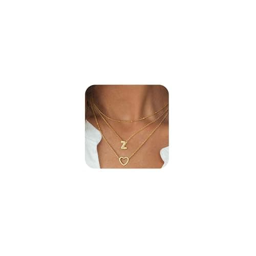 Coshilta Women's Trendy Heart Letter 14k Gold Plated Layered Necklace