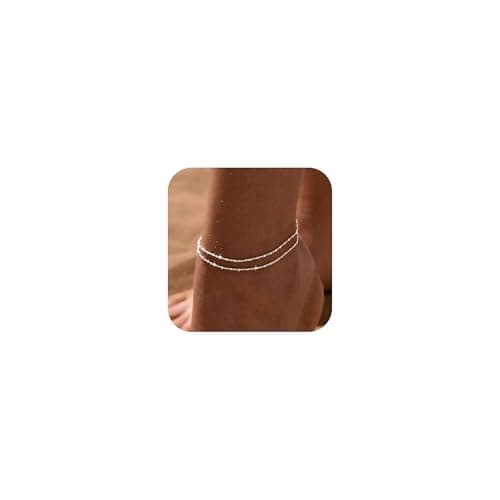DEARMAY Dainty Silver Anklets for Women Waterproof S925 Sterling Silver Anklets Set