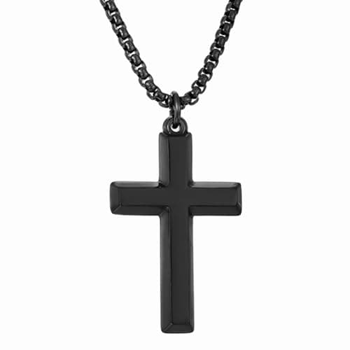Stainless Steel Beveled Edge Cross Chain Pendant Necklace for Men