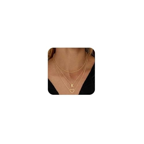 Coshilta Women's Trendy Heart Letter 14k Gold Plated Layered Necklace