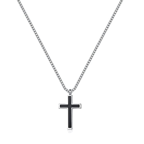 Black Gold Silver Cross Necklace for Boys & Men, Religious Jewelry Gifts