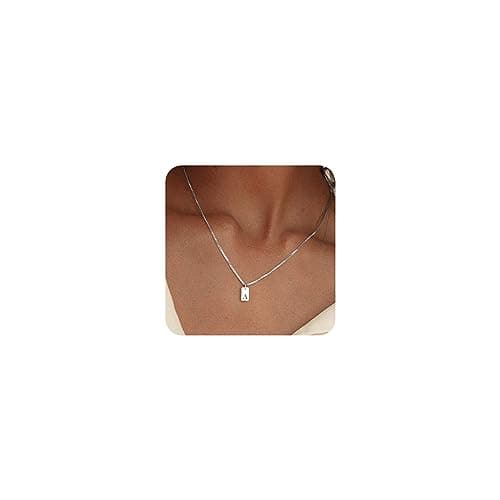 FISSEN Personalized Silver Plated Initial Necklace for Women