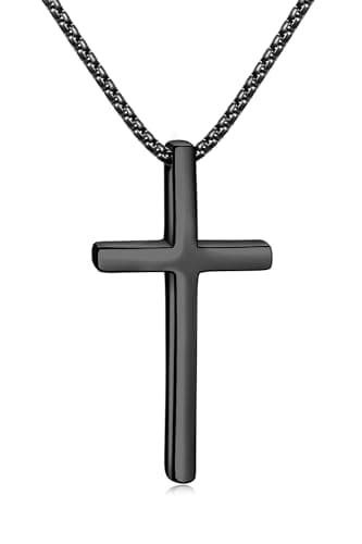Fiusem Men's Silver/Gold/Black Cross Necklace, 2.5mm Chain, Stainless Steel Pendant, 16-24 Inch
