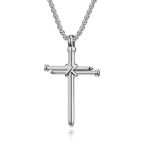 Stainless Steel Vintage Black Gold Silver Nail Cross Pendant Chain Necklace for Men