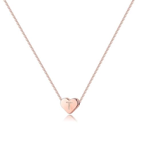 Turandoss Heart Initial Necklaces for Teen Girls - 14K Rose Gold Filled Pendant Jewelry