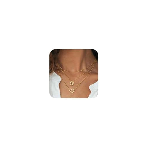 Coshilta Women's Trendy Heart Letter 14k Gold Plated Layered Necklace