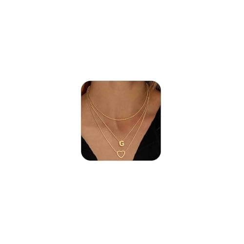Coshilta Women's Trendy Heart Letter 14k Gold Plated Layered Necklace