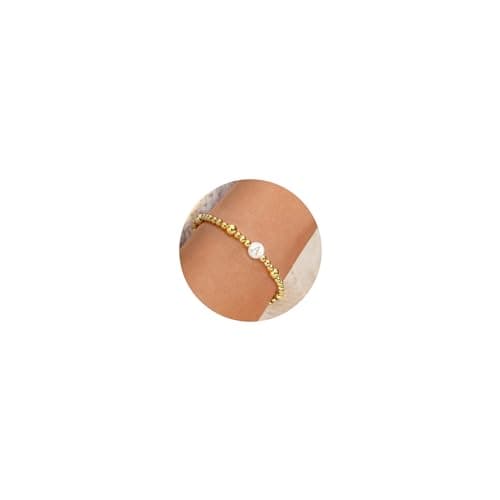 14K Gold Plated Initial Beaded Bracelet for Women and Teen Girls