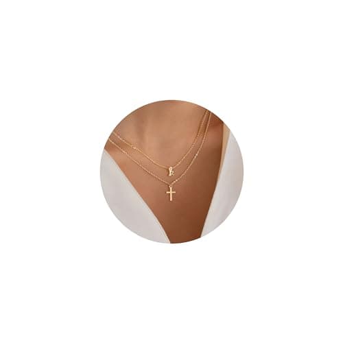 Trendy 14k Gold Plated Initial Cross Necklace Gifts for Her