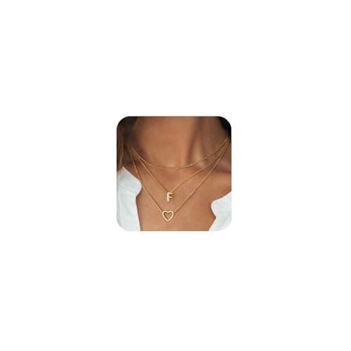 Coshilta Women's Trendy Heart Letter 14k Gold Plated Layered Necklace