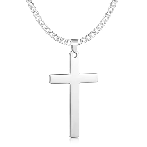 Txdvbls Men's Silver Stainless Steel Cross Pendant Necklace 18/20/22/24in