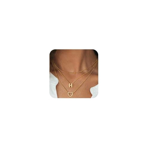 Coshilta Women's Trendy Heart Letter 14k Gold Plated Layered Necklace