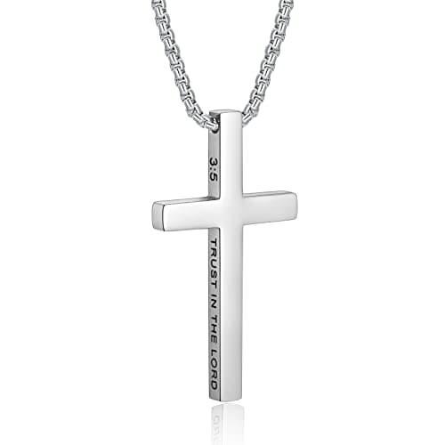 ZRAY Men's Inspirational Stainless Steel Cross Pendant Necklace 22+2inch Christian Jewelry