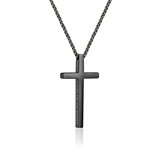 Stainless Steel Minimalist Cross Necklace for Men, Faith & Baptism Gifts, 18" Chain, 1.5" Pendant