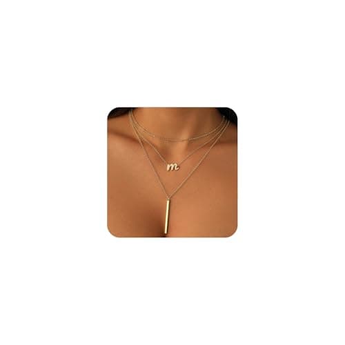 14K Gold Plated A-Z Layered Initial Necklace Set for Women