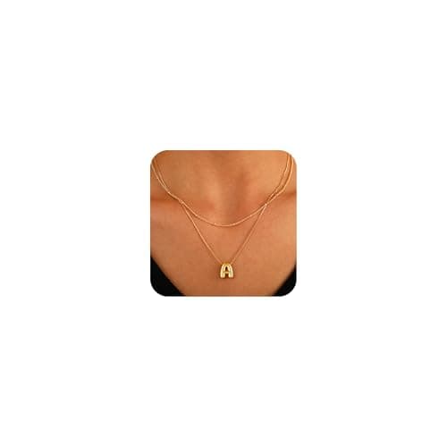HABIKIP 14K Gold Plated Layered A-Z Bubble Letter Choker Necklace for Women