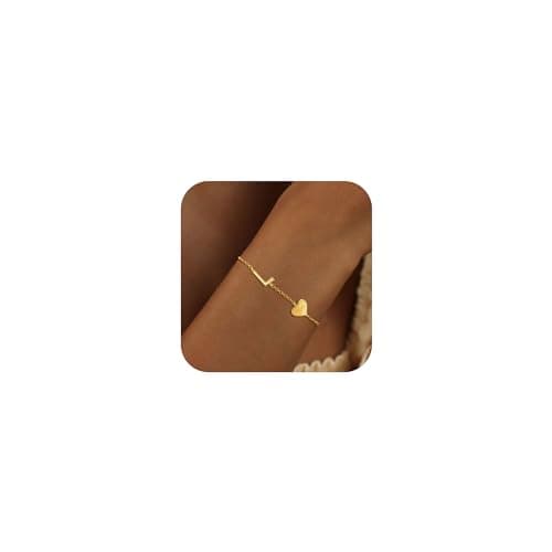 Trendy 18K Gold Plated Heart Initial Bracelet for Women