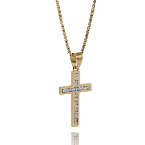 VI-FA Men's Cross Necklace with Pave CZ Pendant & 22-Inch Box Chain
