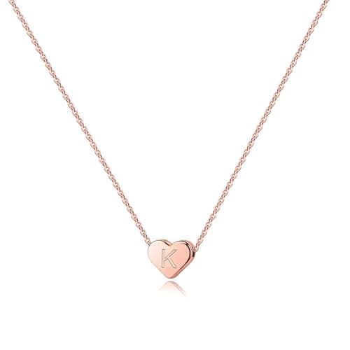 Turandoss Heart Initial Necklaces for Teen Girls - 14K Rose Gold Filled Pendant Jewelry