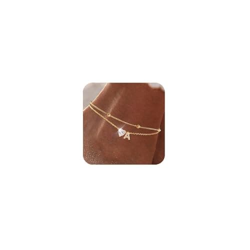 Dainty 14K Gold Plated Initial Anklet for Women