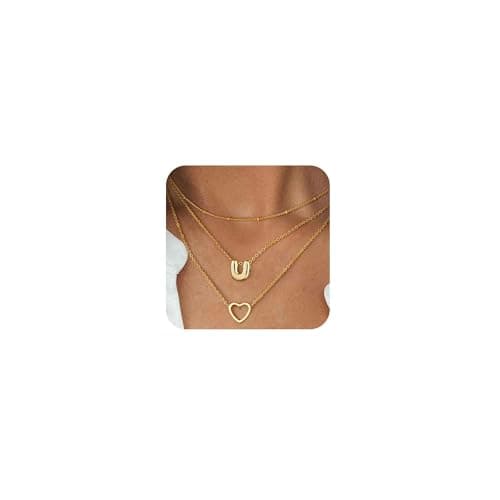 Coshilta Women's Trendy Heart Letter 14k Gold Plated Layered Necklace