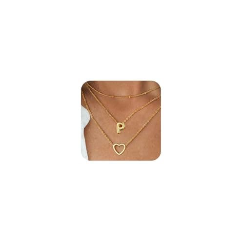 Coshilta Women's Trendy Heart Letter 14k Gold Plated Layered Necklace