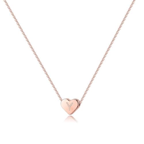 Turandoss Heart Initial Necklaces for Teen Girls - 14K Rose Gold Filled Pendant Jewelry