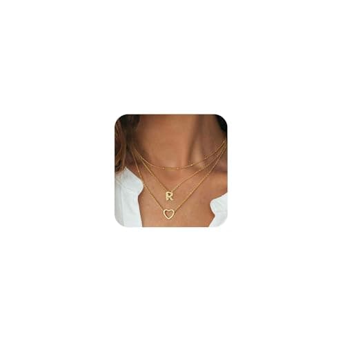 Coshilta Women's Trendy Heart Letter 14k Gold Plated Layered Necklace