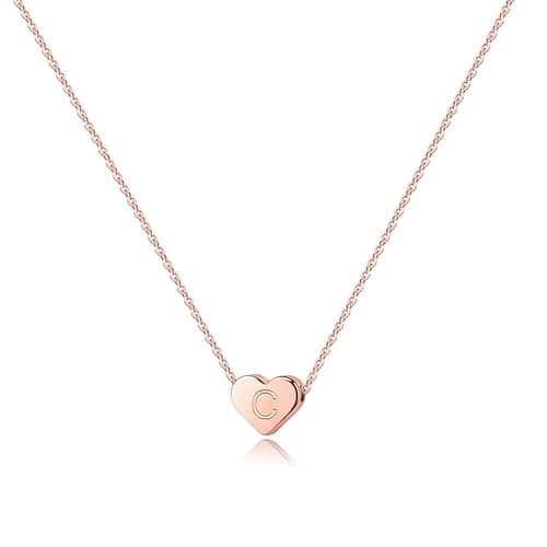 Turandoss Heart Initial Necklaces for Teen Girls - 14K Rose Gold Filled Pendant Jewelry
