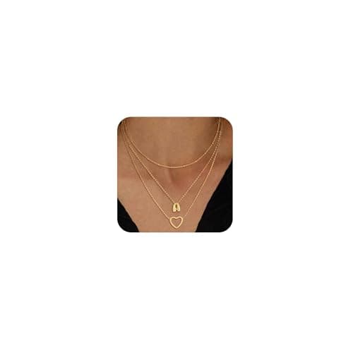 Coshilta Women's Trendy Heart Letter 14k Gold Plated Layered Necklace