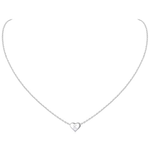 Chic Silver 925 Sterling Heart Initial Pendant Necklace for Women (Gift Box Included)