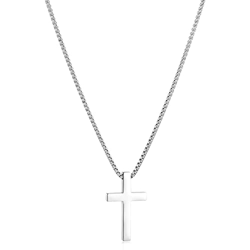 XXMAYSTER Men's Stainless Steel Silver/Gold Cross Necklace, 18-24 Inch Chain, Gift BoxIncluded