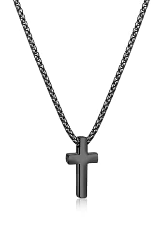 Fiusem Men's Silver/Gold/Black Cross Necklace, 2.5mm Chain, Stainless Steel Pendant, 16-24 Inch