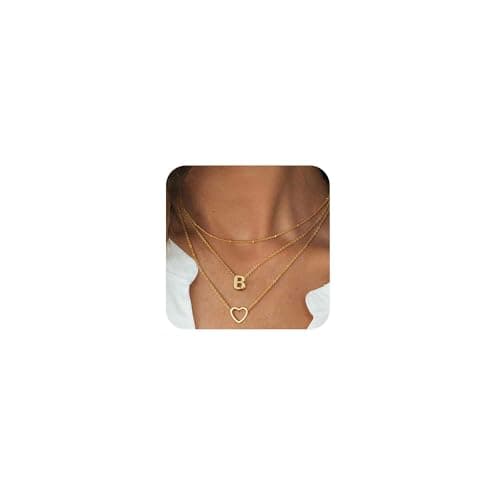Coshilta Women's Trendy Heart Letter 14k Gold Plated Layered Necklace
