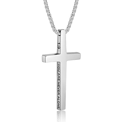 ZRAY Men's Inspirational Stainless Steel Cross Pendant Necklace 22+2inch Christian Jewelry