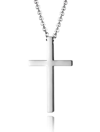 Reve Reve Simple Stainless Steel Silver Tone Cross Pendant Necklace 20-22 Inches