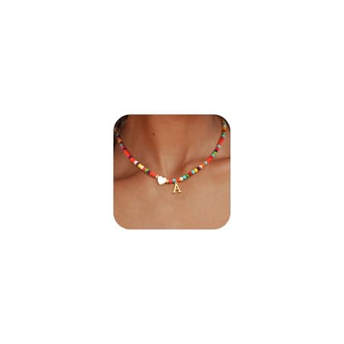 Colorful Beaded Initial Necklaces for Women: Handmade Personalized A-Z Gifts