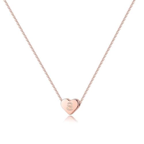 Turandoss Heart Initial Necklaces for Teen Girls - 14K Rose Gold Filled Pendant Jewelry