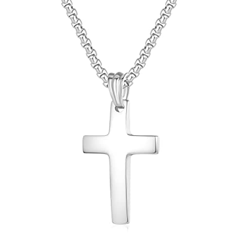 Black Gold Silver Cross Necklace for Boys & Men, Religious Jewelry Gifts