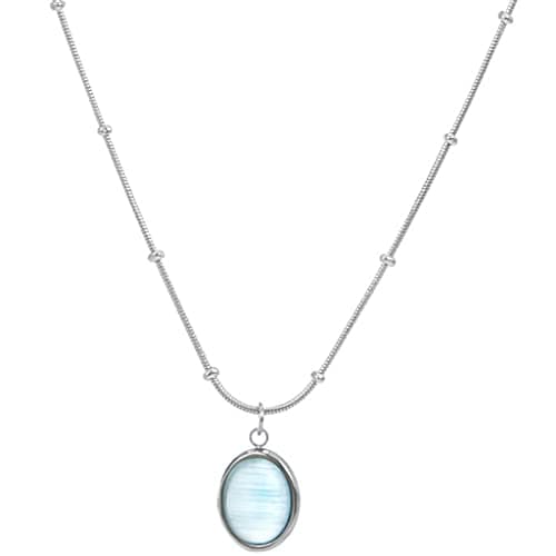 Jude Jewelers Stainless Steel Oval Created Moonstone Statement Necklace
