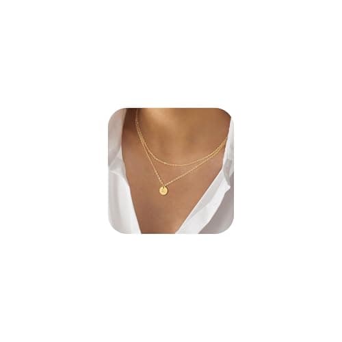 Gold Layered Initial Necklace for Women - Personalized Coin Pendant Choker for Her