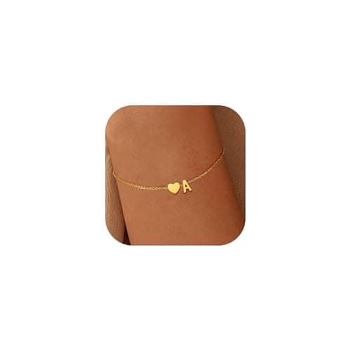 NOMOKOS Heart Initial Bracelets for Women - Dainty 18K Gold Plated A-Z Gifts