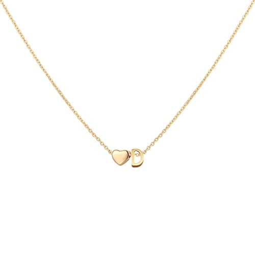 Glimmerst Heart Initial Necklace - Personalized 18K Gold Plated Stainless Steel