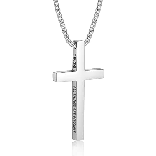 ZRAY Men's Inspirational Stainless Steel Cross Pendant Necklace 22+2inch Christian Jewelry